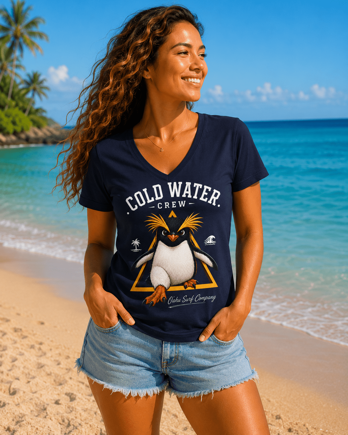 Fiordland Crested Penguin Cold Water Crew V-Neck Shirt – O’ahu Surf Company Tropical Expedition Tee - O'ahu Surf Company