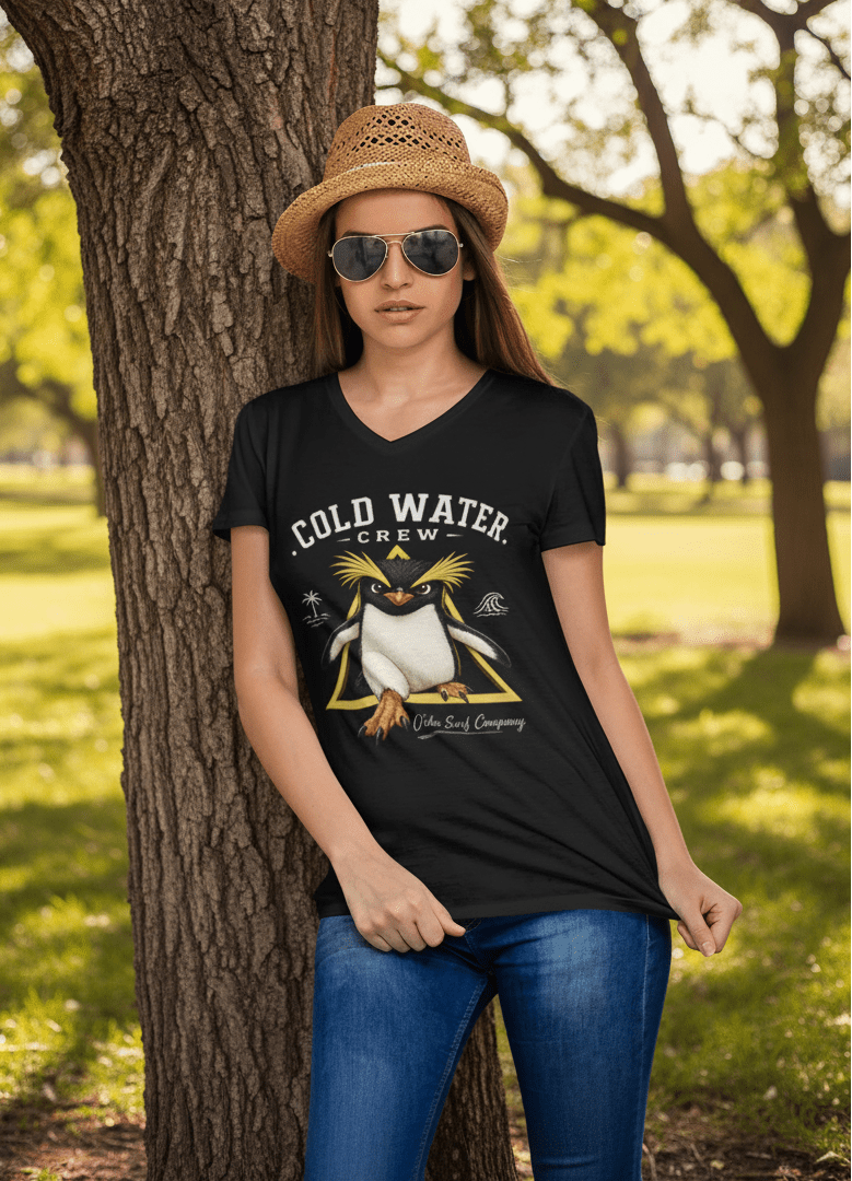 Fiordland Crested Penguin Cold Water Crew V - Neck Shirt – O’ahu Surf Company Tropical Expedition Tee - O'ahu Surf Company