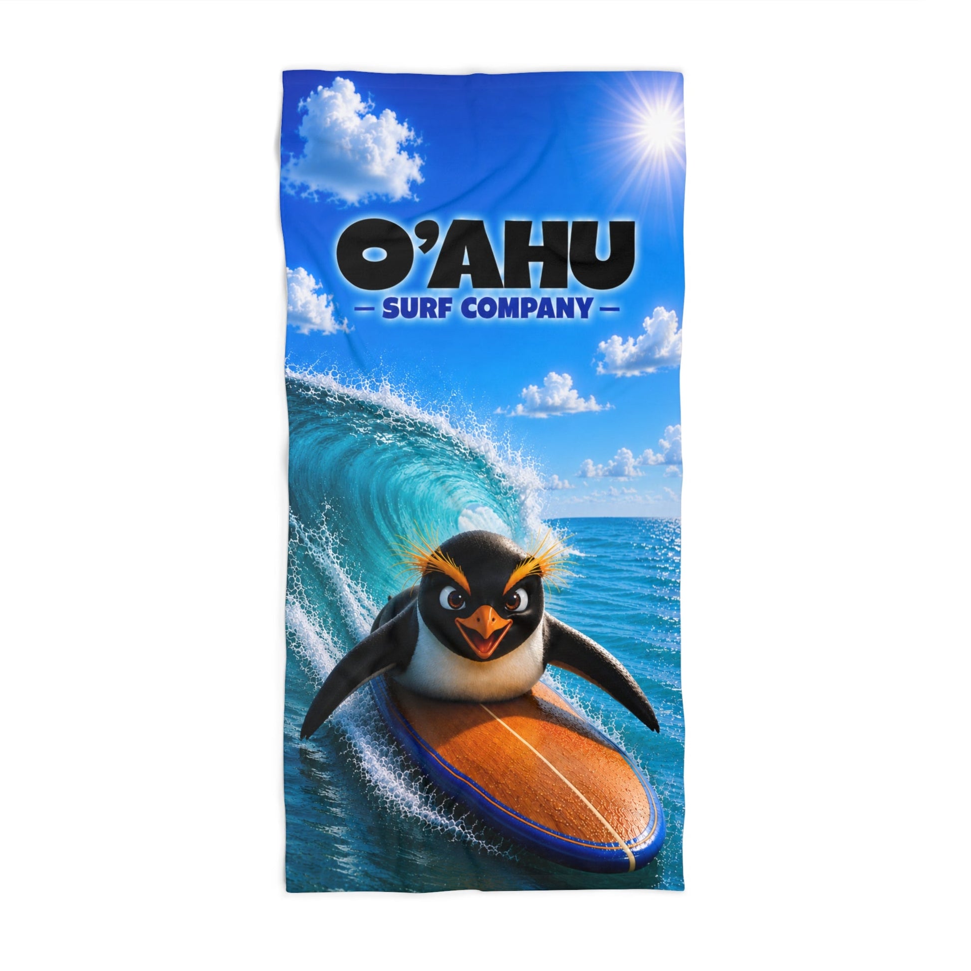 Fiordland Crested Penguin Surfing Beach Towel - O'ahu Surf Company