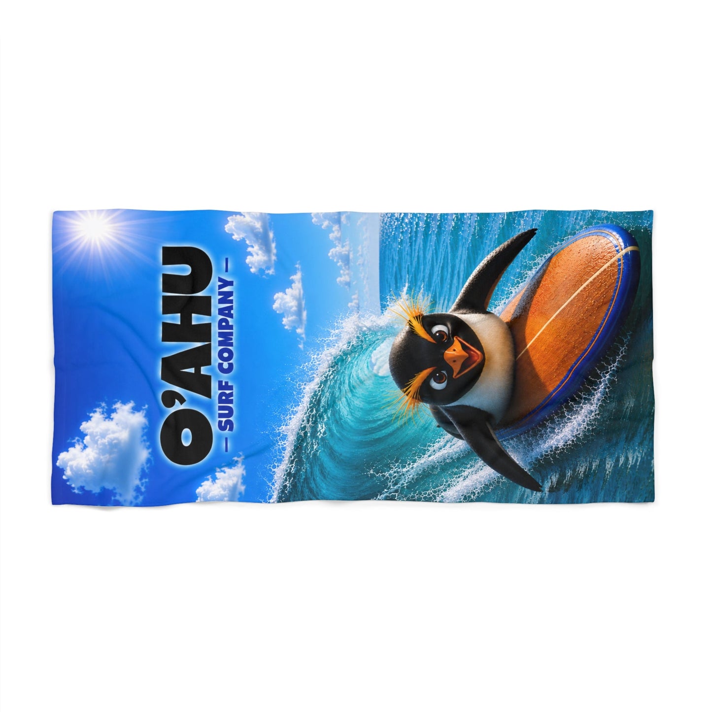 Fiordland Crested Penguin Surfing Beach Towel - O'ahu Surf Company