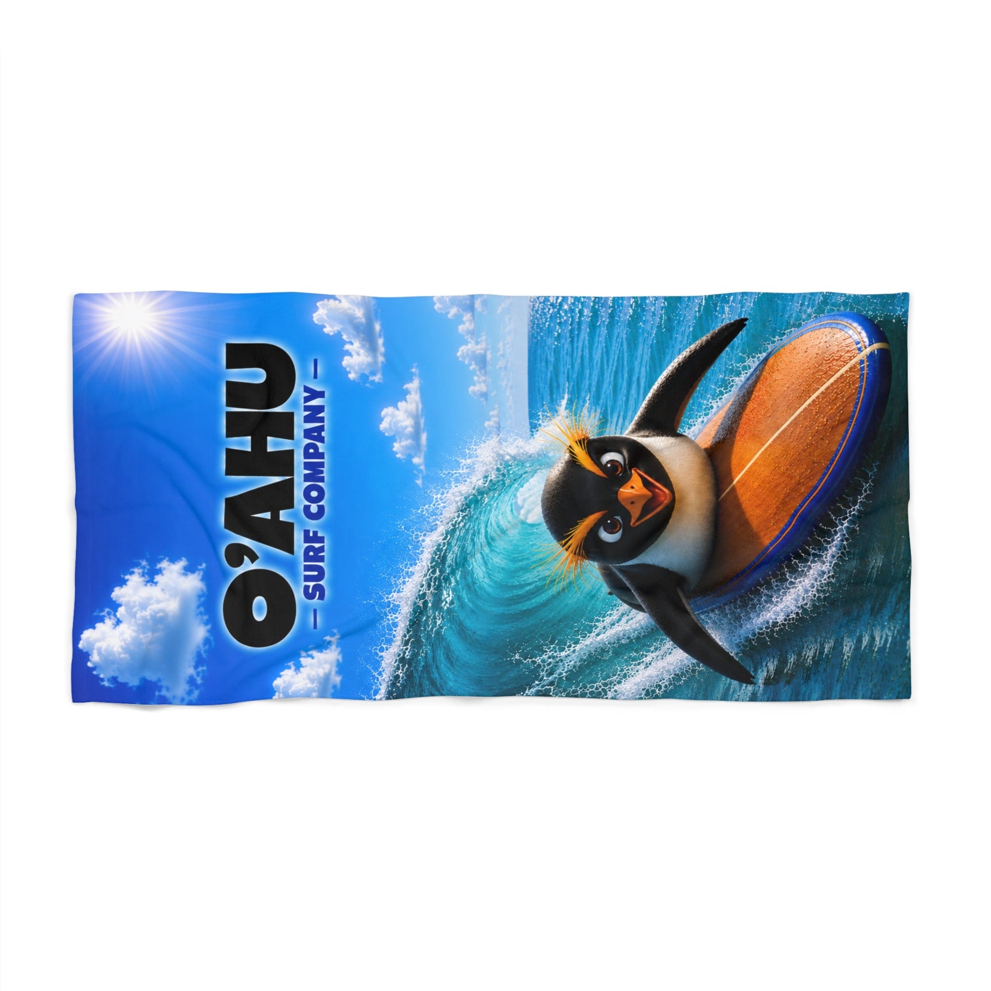 Fiordland Crested Penguin Surfing Beach Towel - O'ahu Surf Company