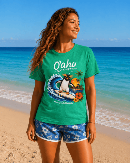 Fiordland Crested Penguin Surfing Shirt – O’ahu Surf Company Tropical Expedition Tee - O'ahu Surf Company