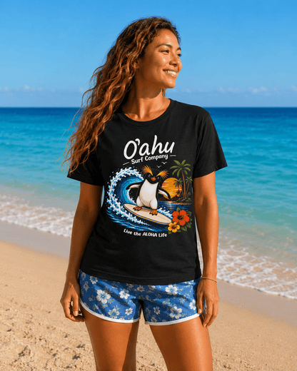 Fiordland Crested Penguin Surfing Shirt – O’ahu Surf Company Tropical Expedition Tee - O'ahu Surf Company