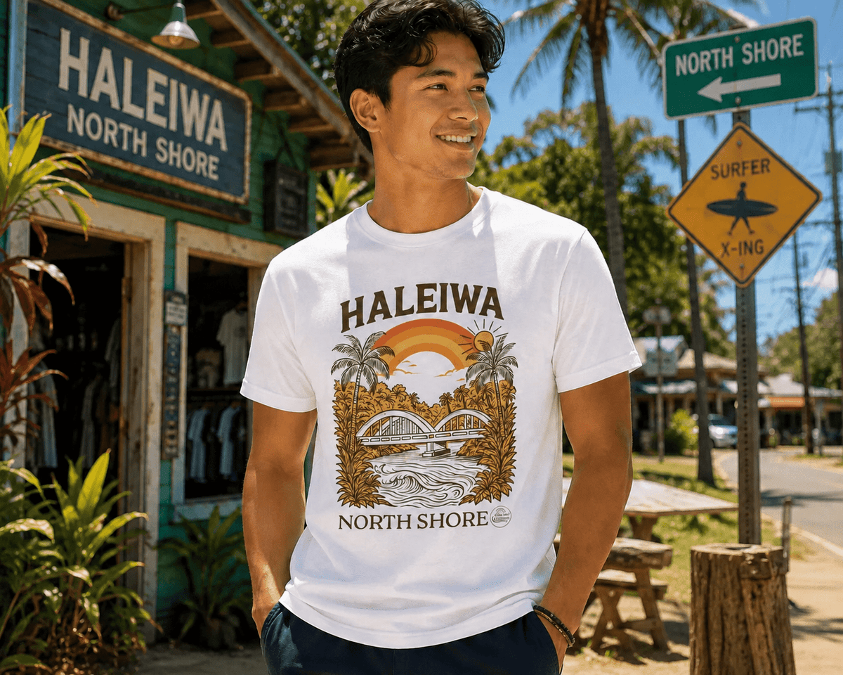 Haleiwa North Shore Oahu Hawaii Rainbow Bridge T-Shirt - O'ahu Surf Company