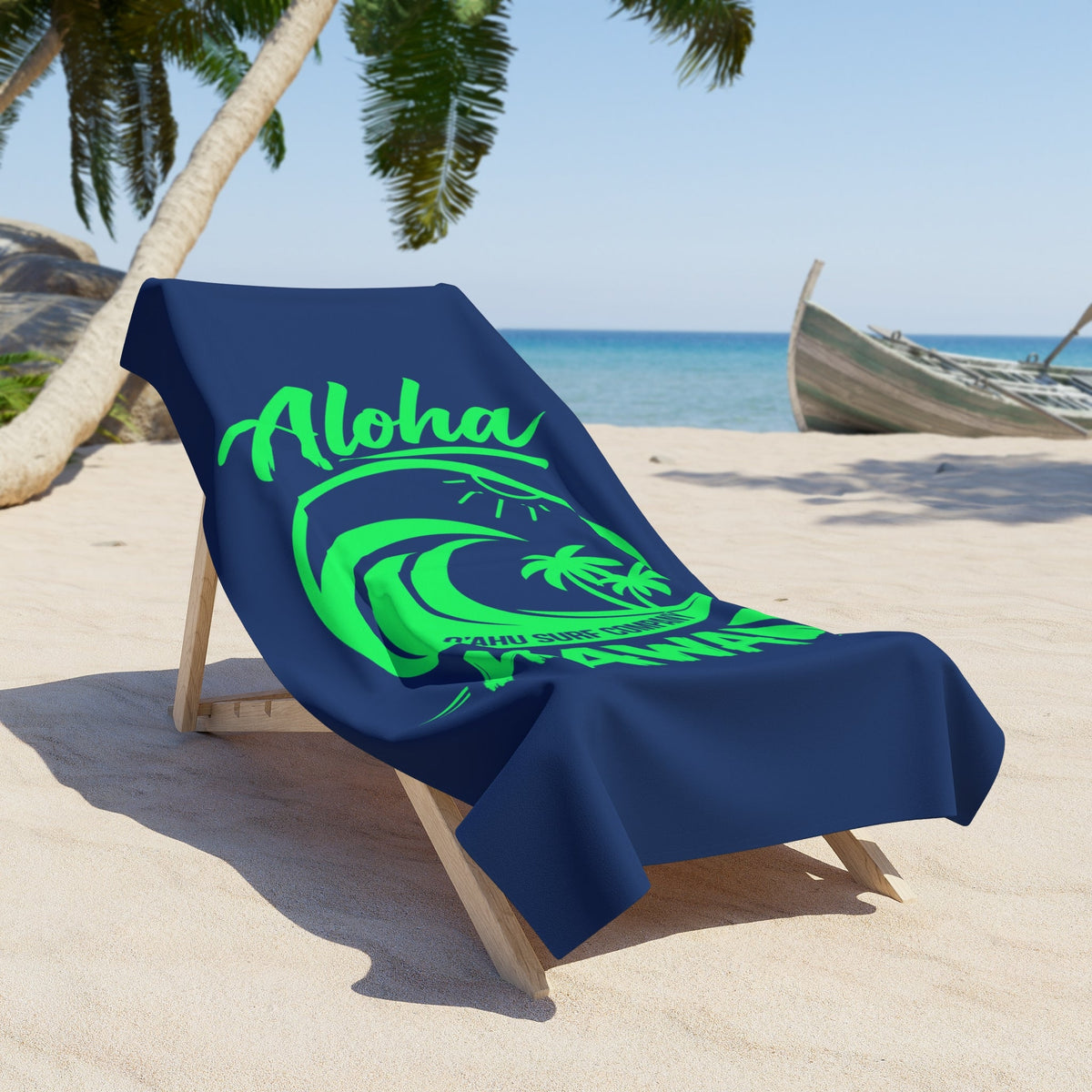 Hawaii Aloha Ocean Wave Beach Towel – Blue & Green - O'ahu Surf Company