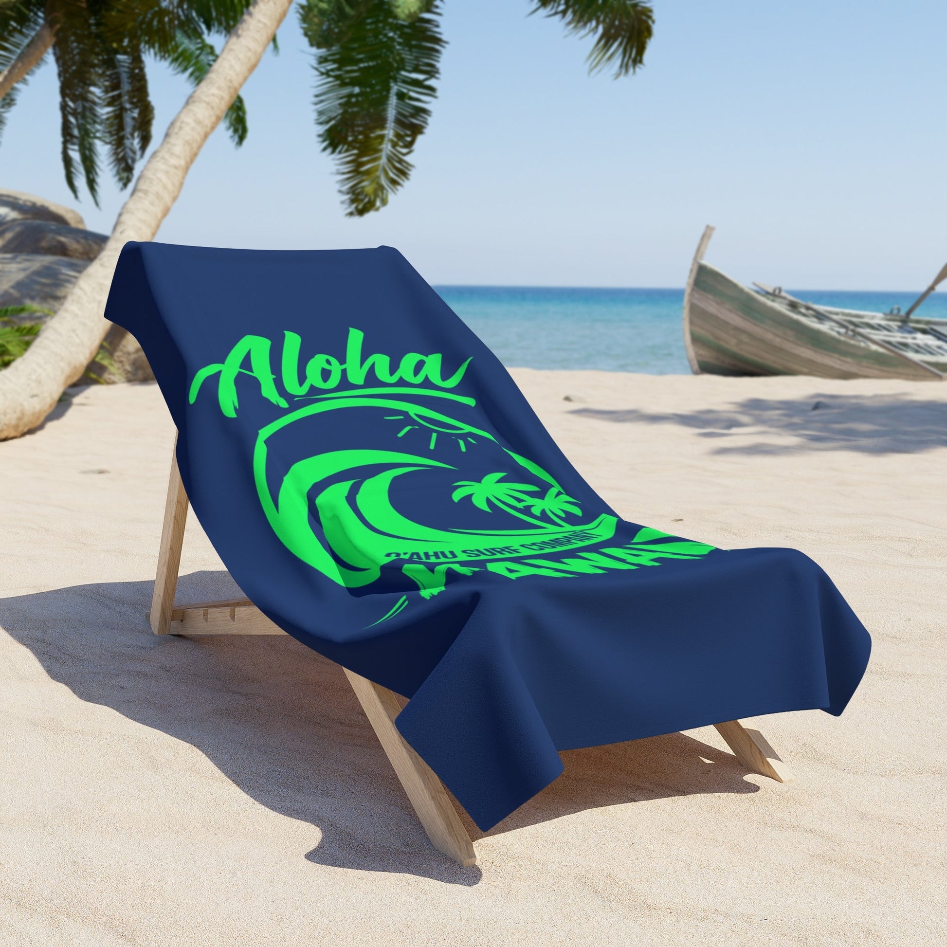 Hawaii Aloha Ocean Wave Beach Towel – Blue & Green - O'ahu Surf Company