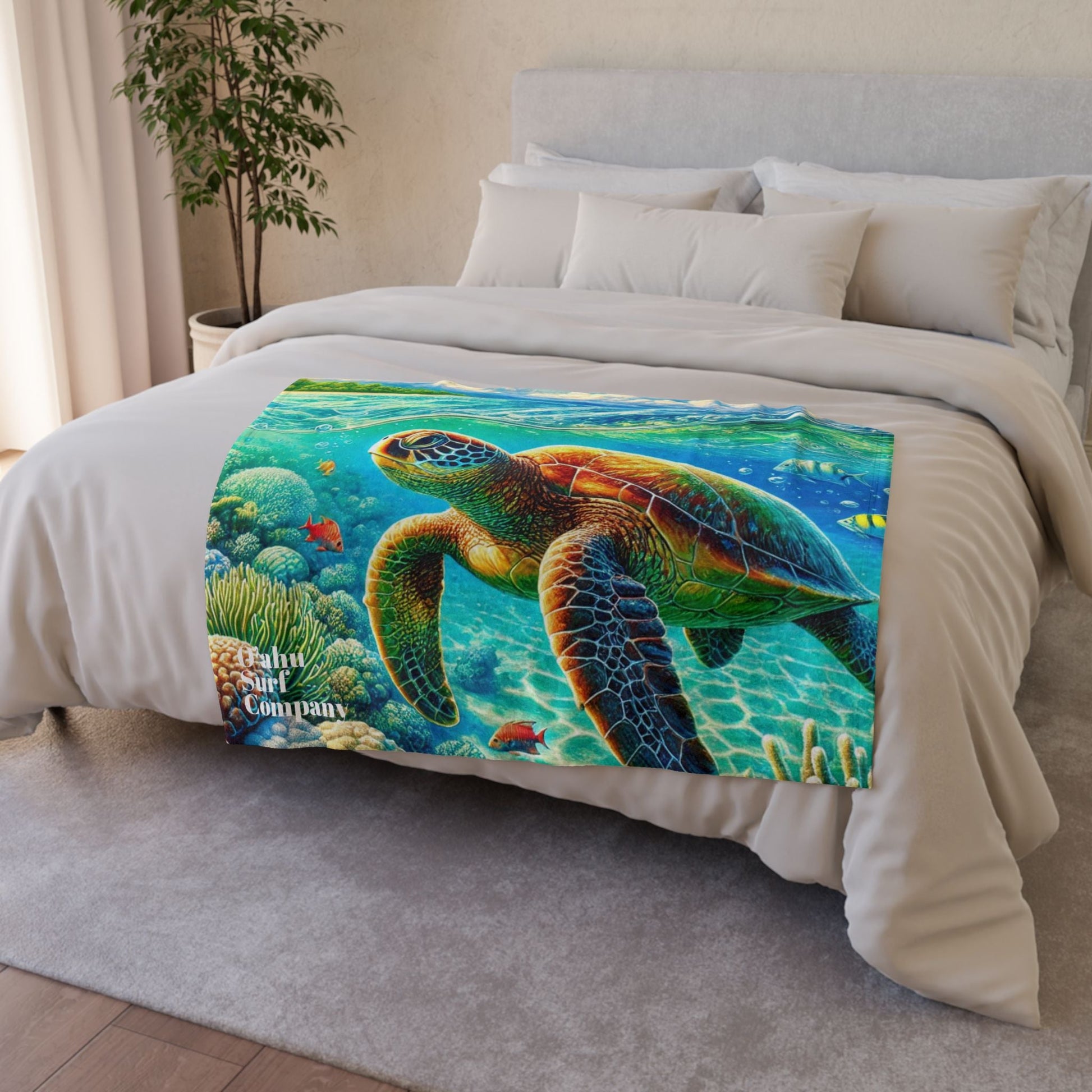 Hawaii Green Sea Turtle Fleece Throw Blanket - O'ahu Surf Company