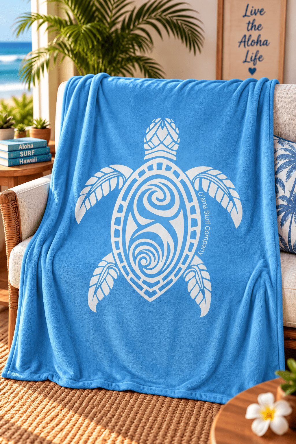 Hawaii Honu Sea Turtle Throw Blanket - Light Blue - O'ahu Surf Company