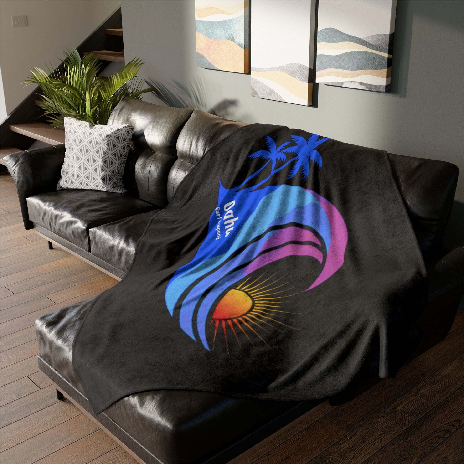 Hawaii Island Style Throw Blanket Super Soft Fleece - Black - O'ahu Surf Company