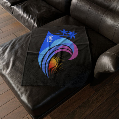 Hawaii Island Style Throw Blanket Super Soft Fleece - Black - O'ahu Surf Company