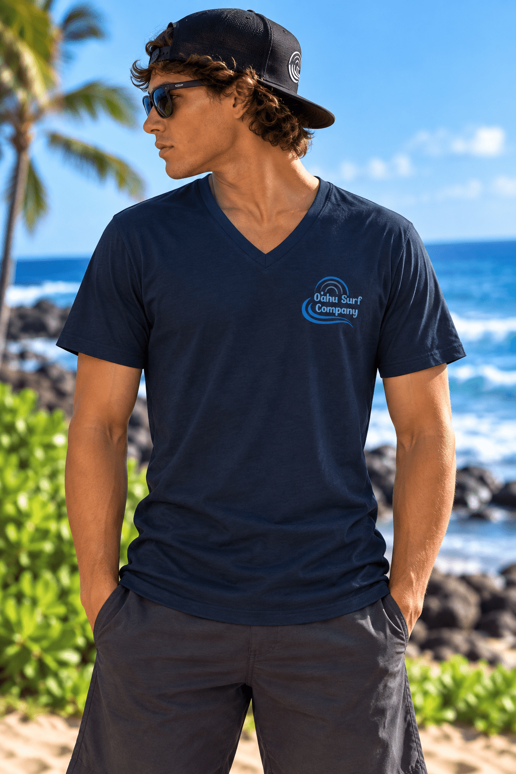 Hawaii Ocean Wave Unisex V-Neck T-Shirt - O'ahu Surf Company
