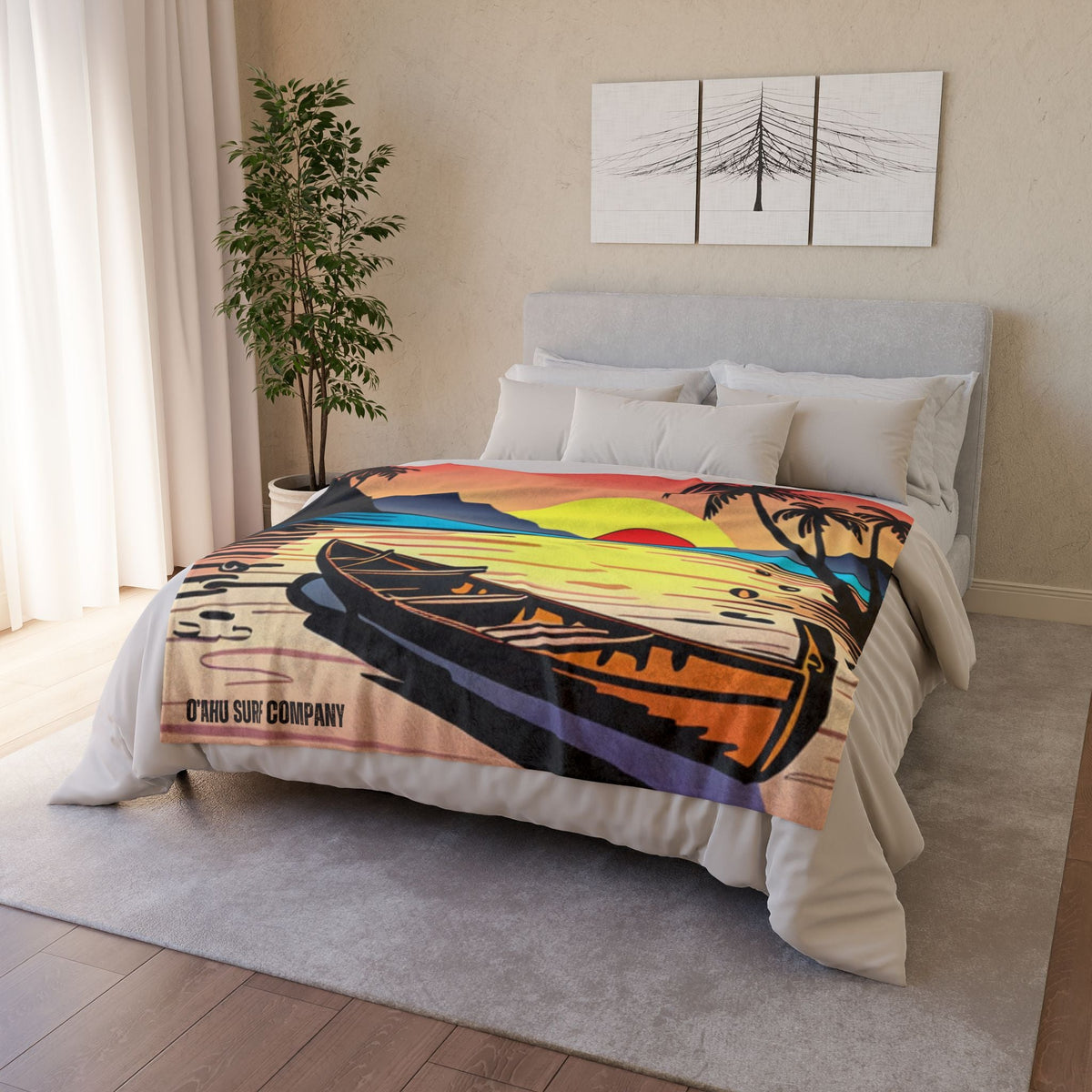 Hawaii Outrigger Canoe Sunset Throw Blanket - O'ahu Surf Company
