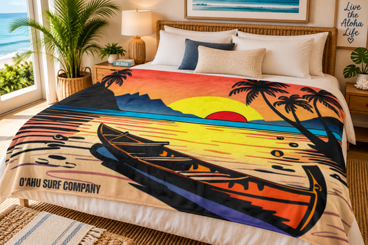 Hawaii Outrigger Canoe Sunset Throw Blanket - O'ahu Surf Company