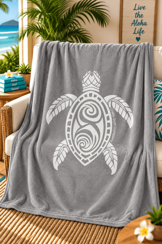 Hawaii Sea Turtle Throw Blanket - Grey - O'ahu Surf Company