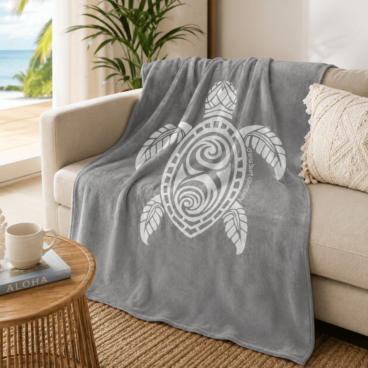 Hawaii Sea Turtle Throw Blanket - Grey - O'ahu Surf Company