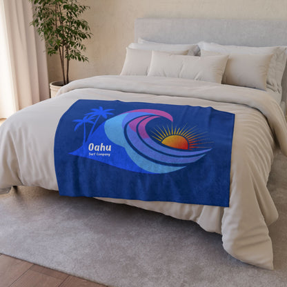 Hawaii Sunset Rainbow Wave Soft Fleece Throw Blanket for Couch, Bed, Travel - Blue - O'ahu Surf Company