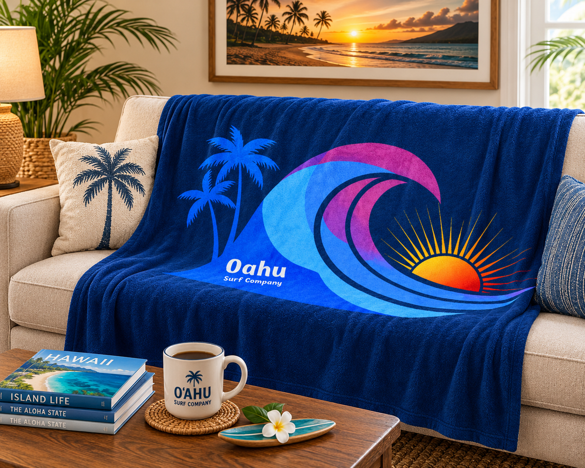 Hawaii Sunset Rainbow Wave Throw Blanket - O'ahu Surf Company