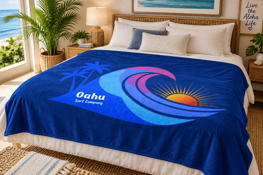 Hawaii Sunset Rainbow Wave Throw Blanket - O'ahu Surf Company