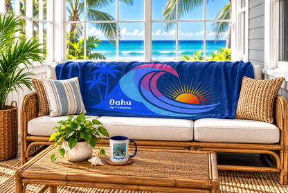 Hawaii Sunset Rainbow Wave Throw Blanket - O'ahu Surf Company