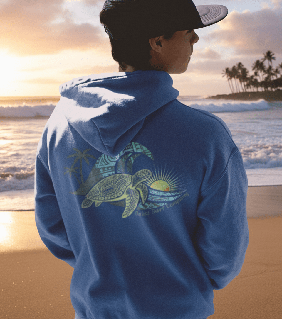 Hawaii Surf Hoodie – Hawaiian Surf Sweatshirt with Island Style Wave and Sea Turtle Design - O'ahu Surf Company