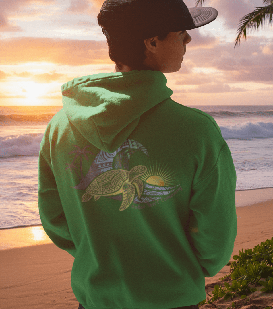 Hawaii Surf Hoodie – Hawaiian Surf Sweatshirt with Island Style Wave and Sea Turtle Design - O'ahu Surf Company
