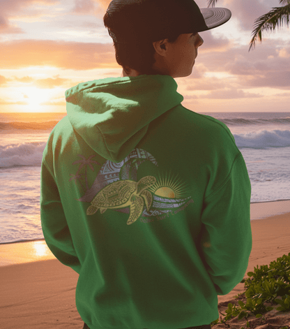 Hawaii Surf Hoodie – Hawaiian Surf Sweatshirt with Island Style Wave and Sea Turtle Design - O'ahu Surf Company