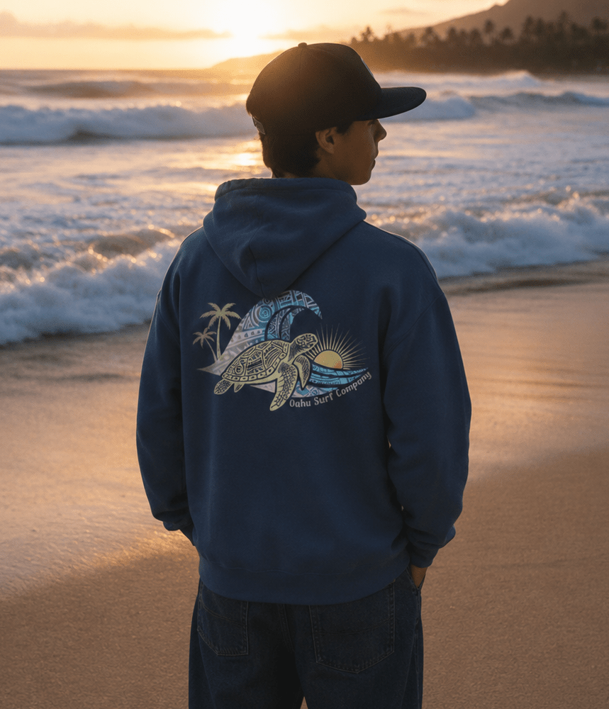 Hawaii Surf Hoodie – Hawaiian Surf Sweatshirt with Island Style Wave and Sea Turtle Design - O'ahu Surf Company