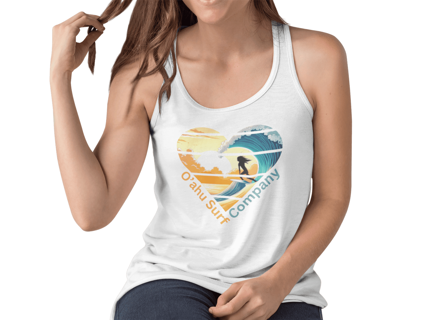 Hawaii Surfer Girl Heart Women's Flowy Racerback Tank Top - O'ahu Surf Company