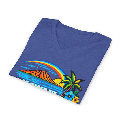Hawaii Tropical Sunset V-Neck Tee Shirt - O'ahu Surf Company