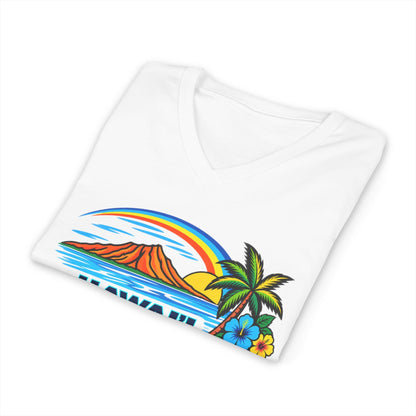 Hawaii Tropical Sunset V-Neck Tee Shirt - O'ahu Surf Company