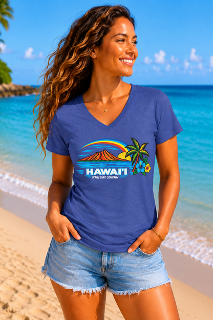 Hawaii Tropical Sunset V-Neck Tee Shirt - O'ahu Surf Company