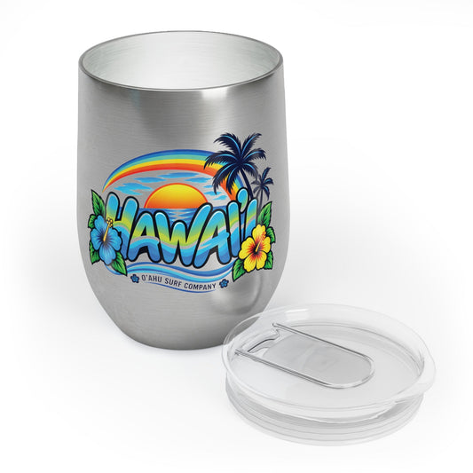 Hawaii Wine Tumbler – Tropical Sunset Rainbow & Hibiscus - O'ahu Surf Company