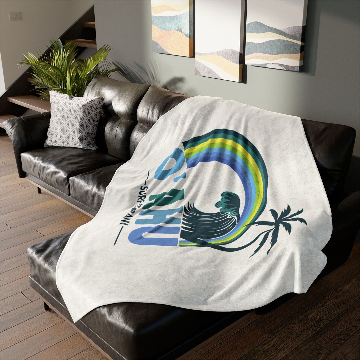 Hawaiian Island Throw Blanket – Cozy Fleece Blanket with Vibrant Ocean Rainbow Hues - O'ahu Surf Company