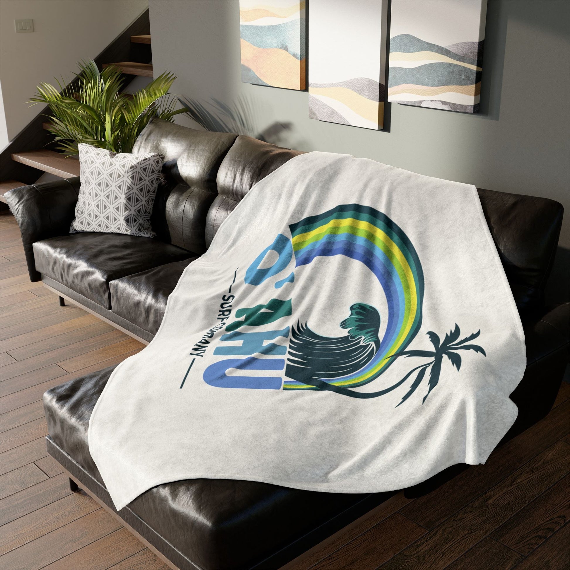 Hawaiian Island Throw Blanket – Cozy Fleece Blanket with Vibrant Ocean Rainbow Hues - O'ahu Surf Company