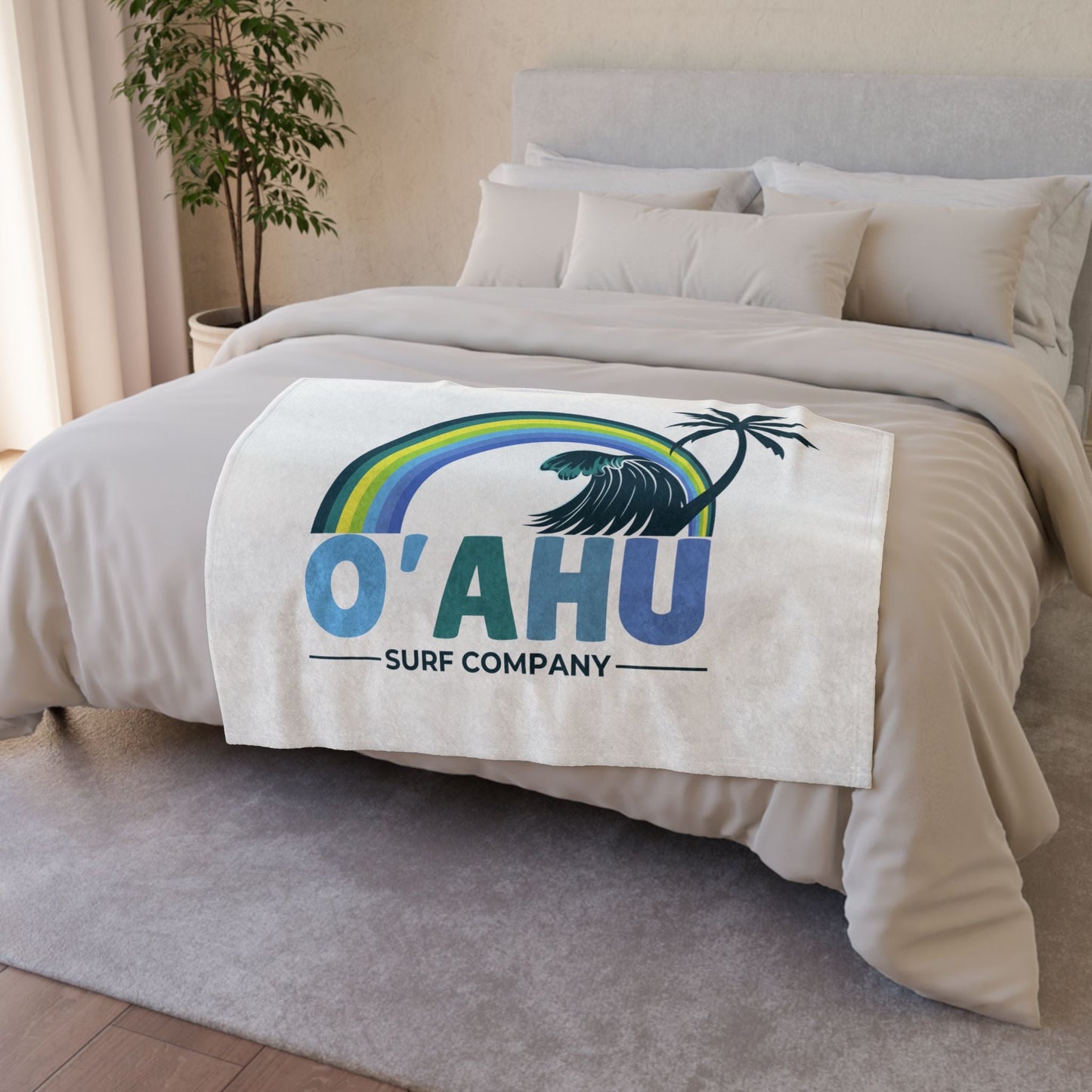 Hawaiian Island Throw Blanket – Cozy Fleece Blanket with Vibrant Ocean Rainbow Hues - O'ahu Surf Company
