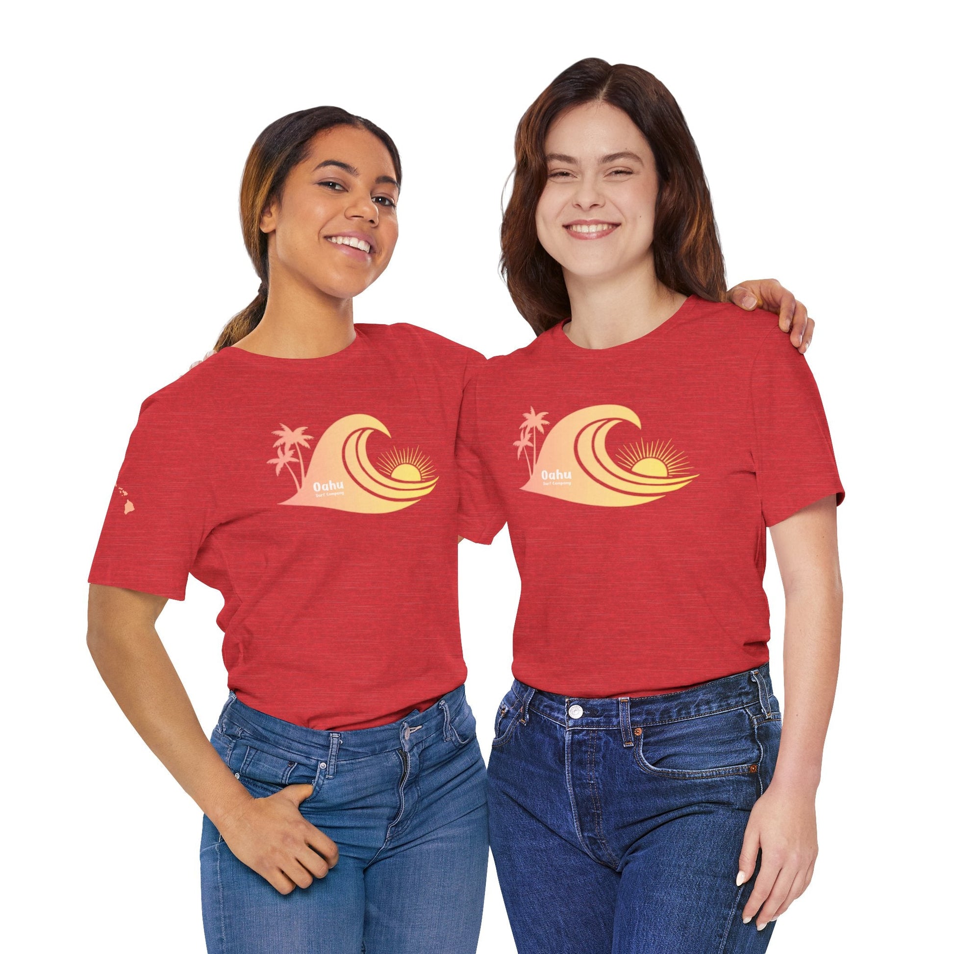 Hawaiian Islands Wave Sunset Womens Tee – O’ahu Surf Company Hawaii Surf Shirt - O'ahu Surf Company