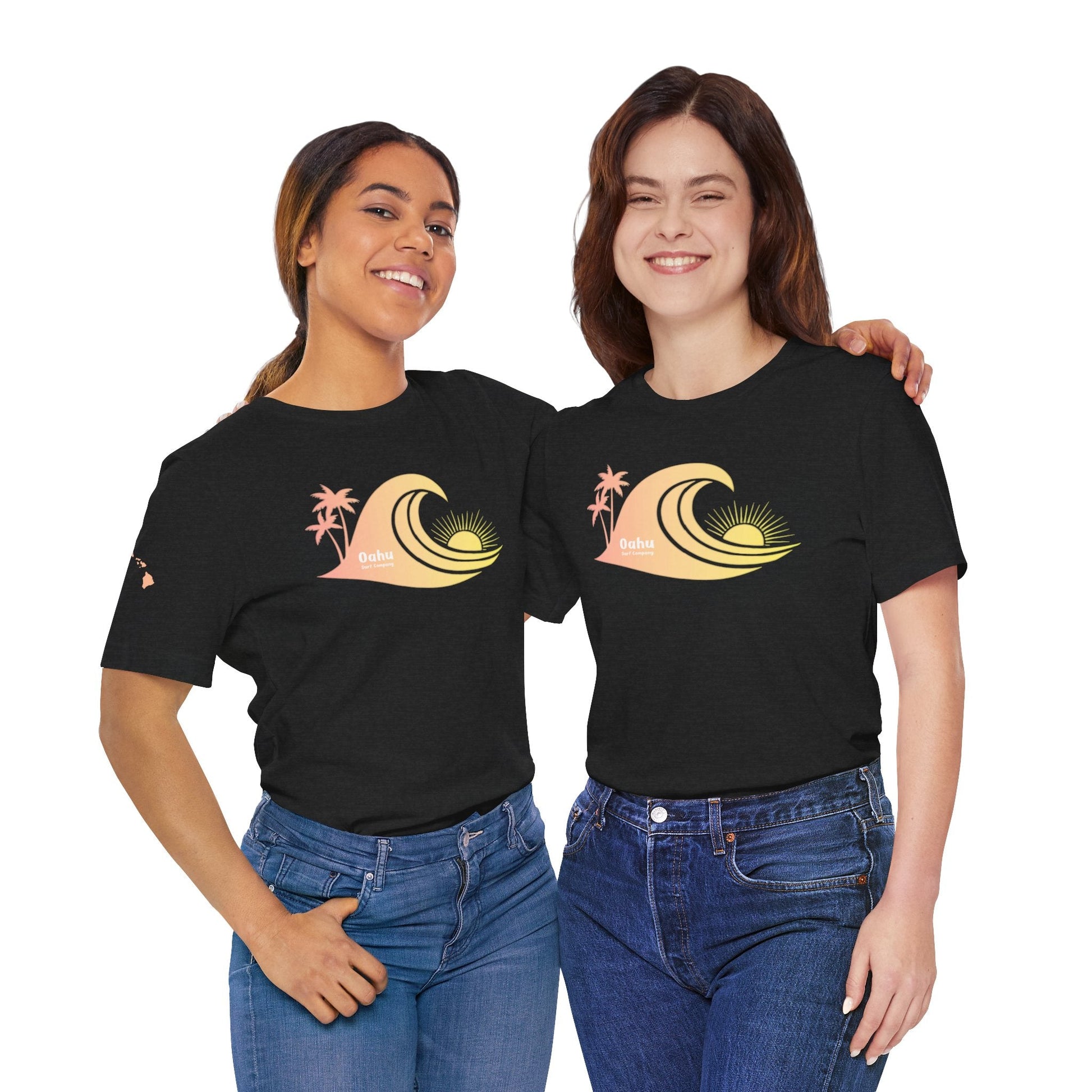 Hawaiian Islands Wave Sunset Womens Tee – O’ahu Surf Company Hawaii Surf Shirt - O'ahu Surf Company
