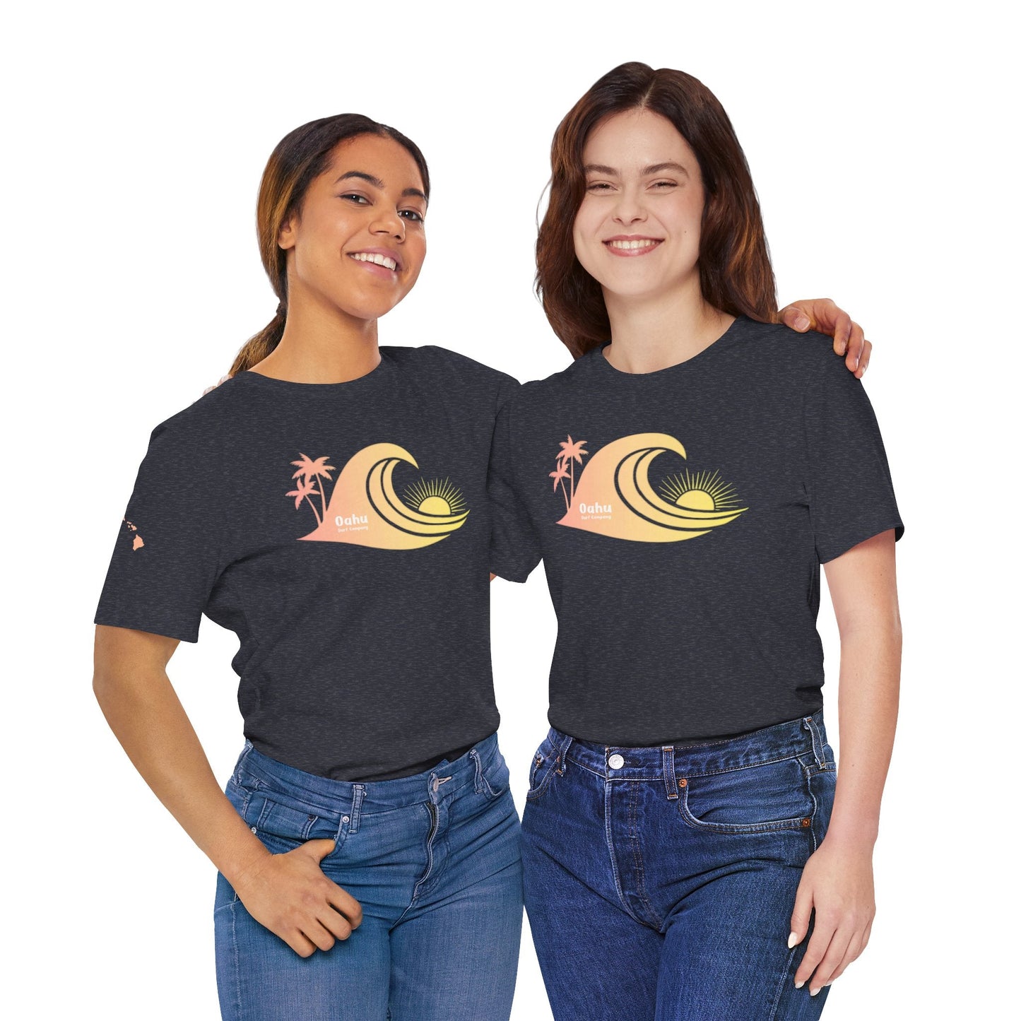 Hawaiian Islands Wave Sunset Womens Tee – O’ahu Surf Company Hawaii Surf Shirt - O'ahu Surf Company