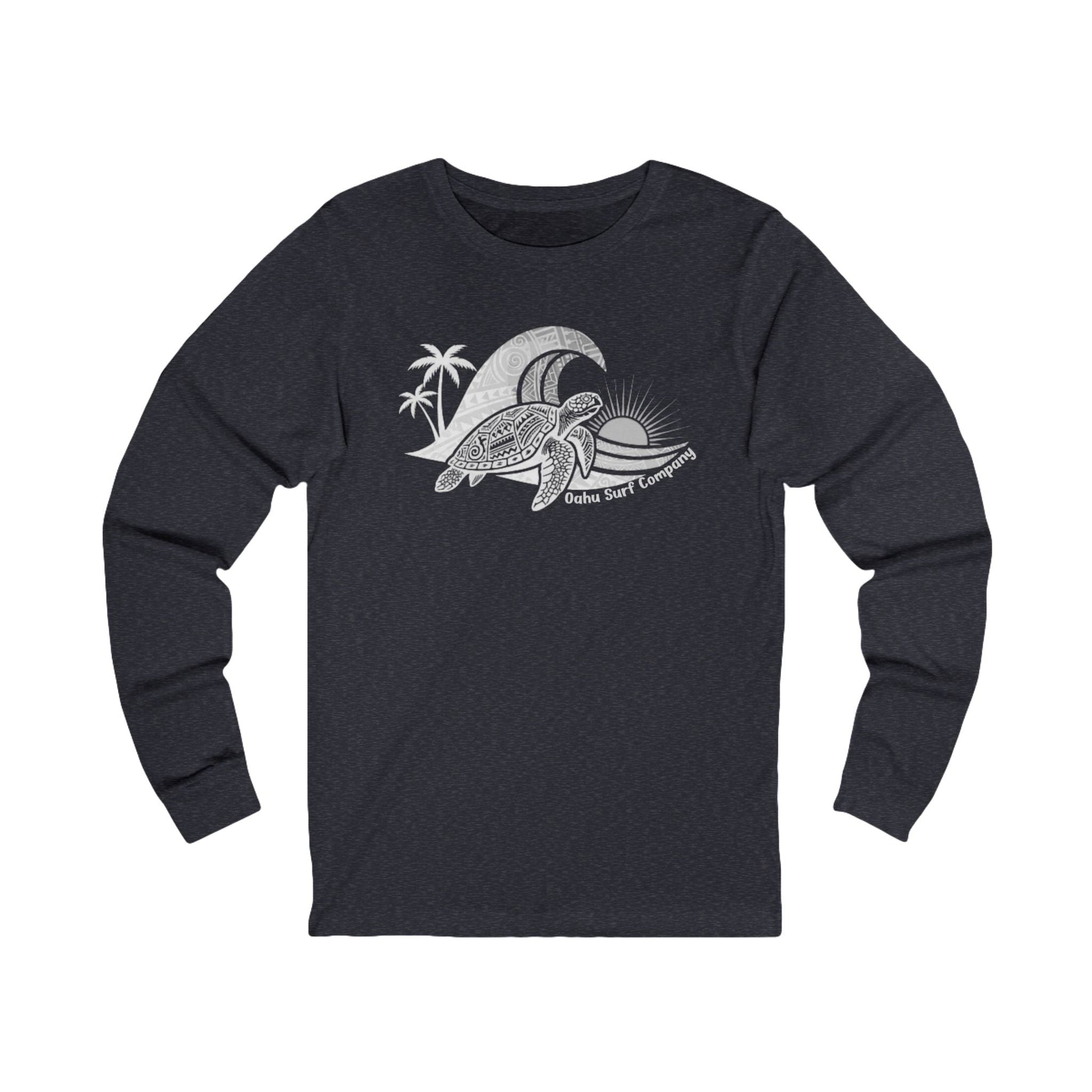 Hawaiian Sea Turtle Ocean Wave Long Sleeve Graphic Tee - O'ahu Surf Company