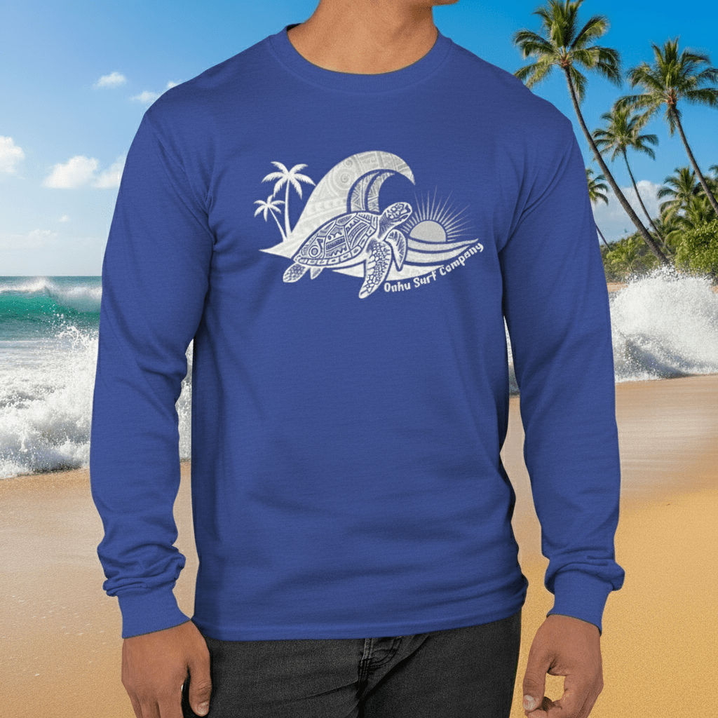Hawaiian Sea Turtle Ocean Wave Long Sleeve Graphic Tee - O'ahu Surf Company