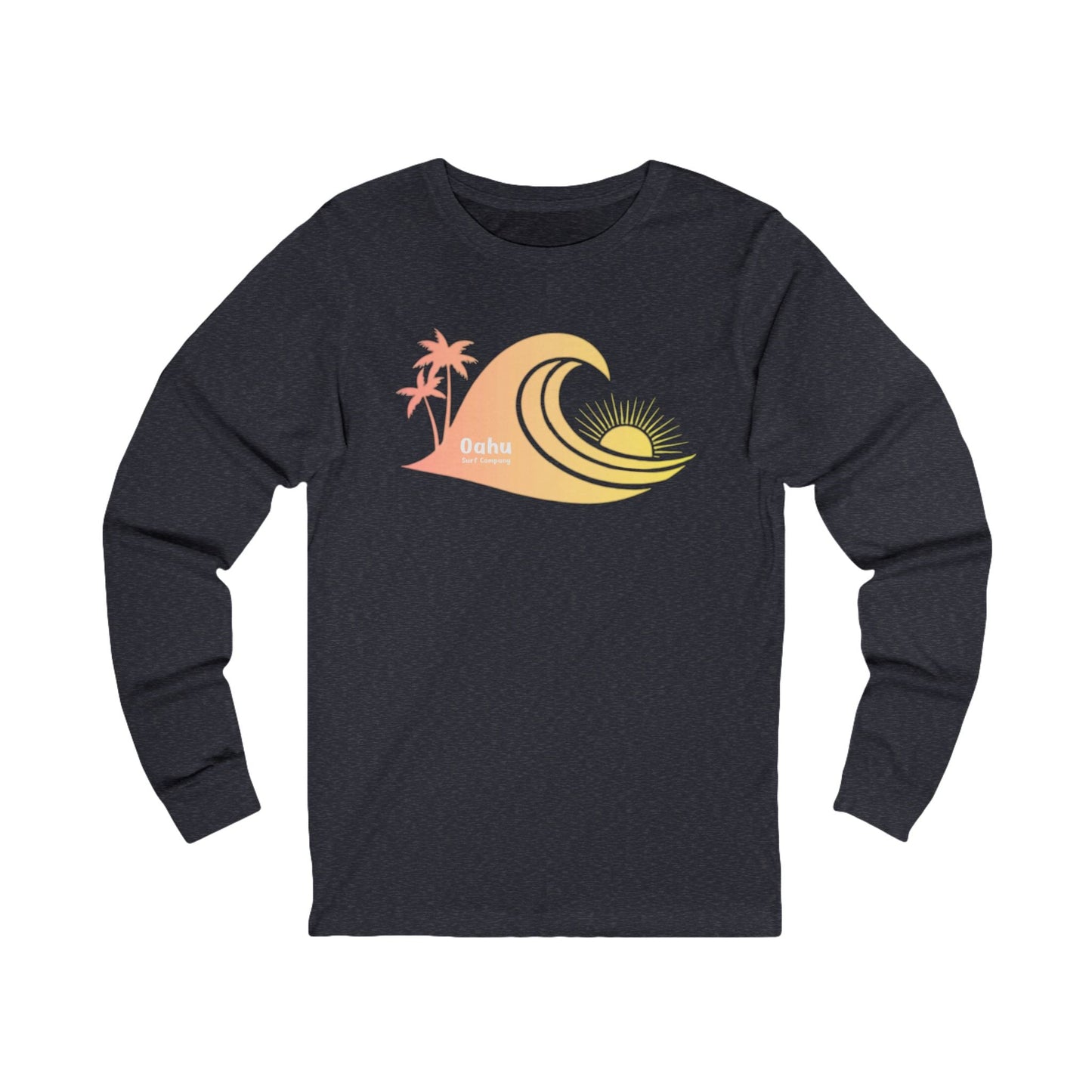 Hawaiian Sea Turtle Sunset Ocean Wave Long Sleeve Graphic Tee - O'ahu Surf Company