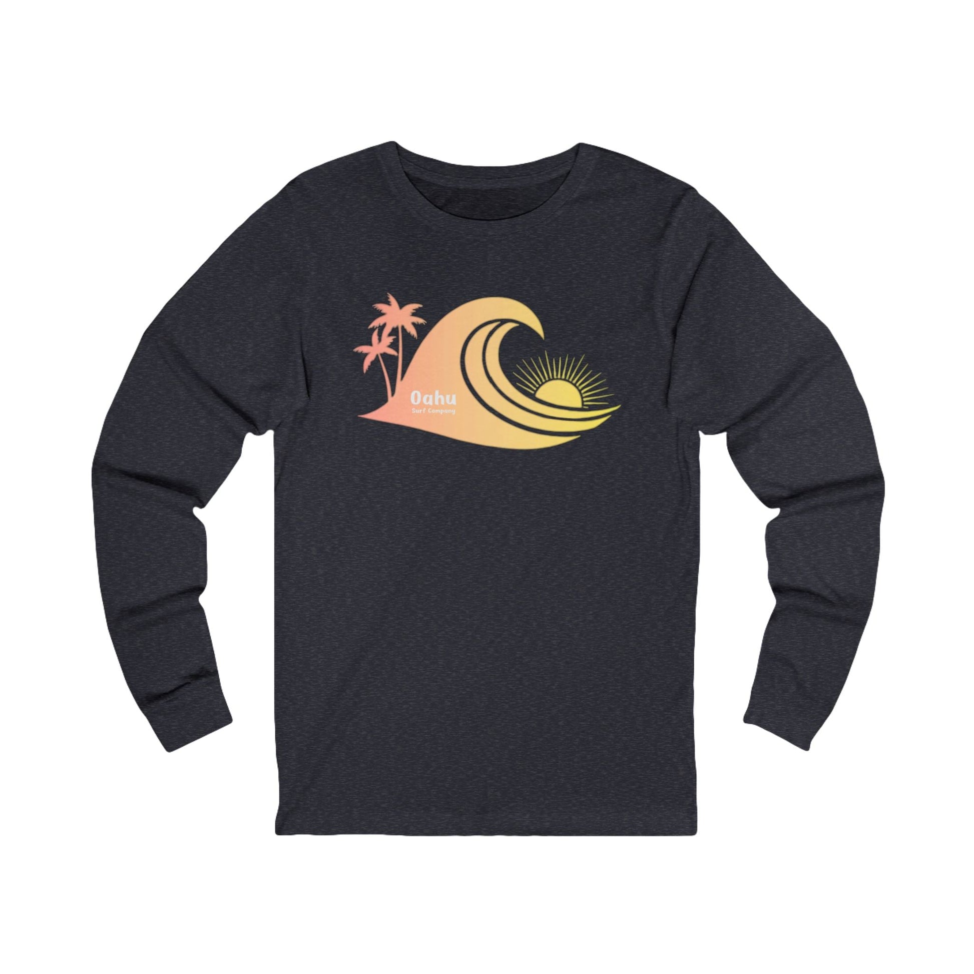 Hawaiian Sea Turtle Sunset Ocean Wave Long Sleeve Graphic Tee - O'ahu Surf Company