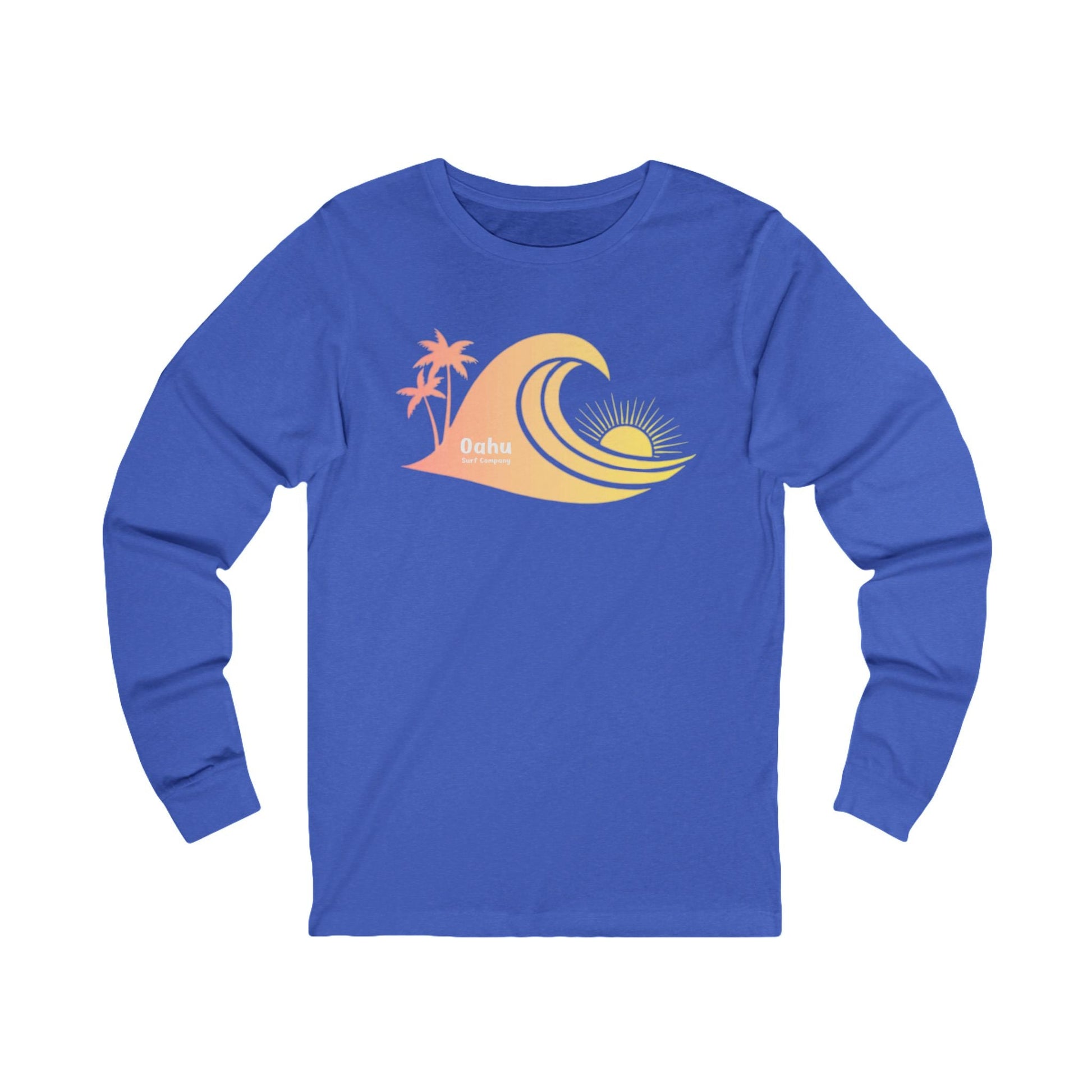 Hawaiian Sea Turtle Sunset Ocean Wave Long Sleeve Graphic Tee - O'ahu Surf Company