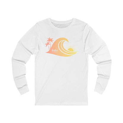 Hawaiian Sea Turtle Sunset Ocean Wave Long Sleeve Graphic Tee - O'ahu Surf Company
