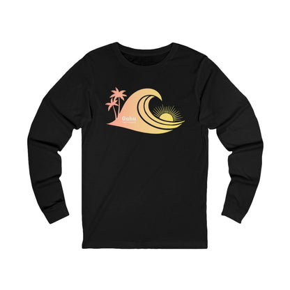 Hawaiian Sea Turtle Sunset Ocean Wave Long Sleeve Graphic Tee - O'ahu Surf Company