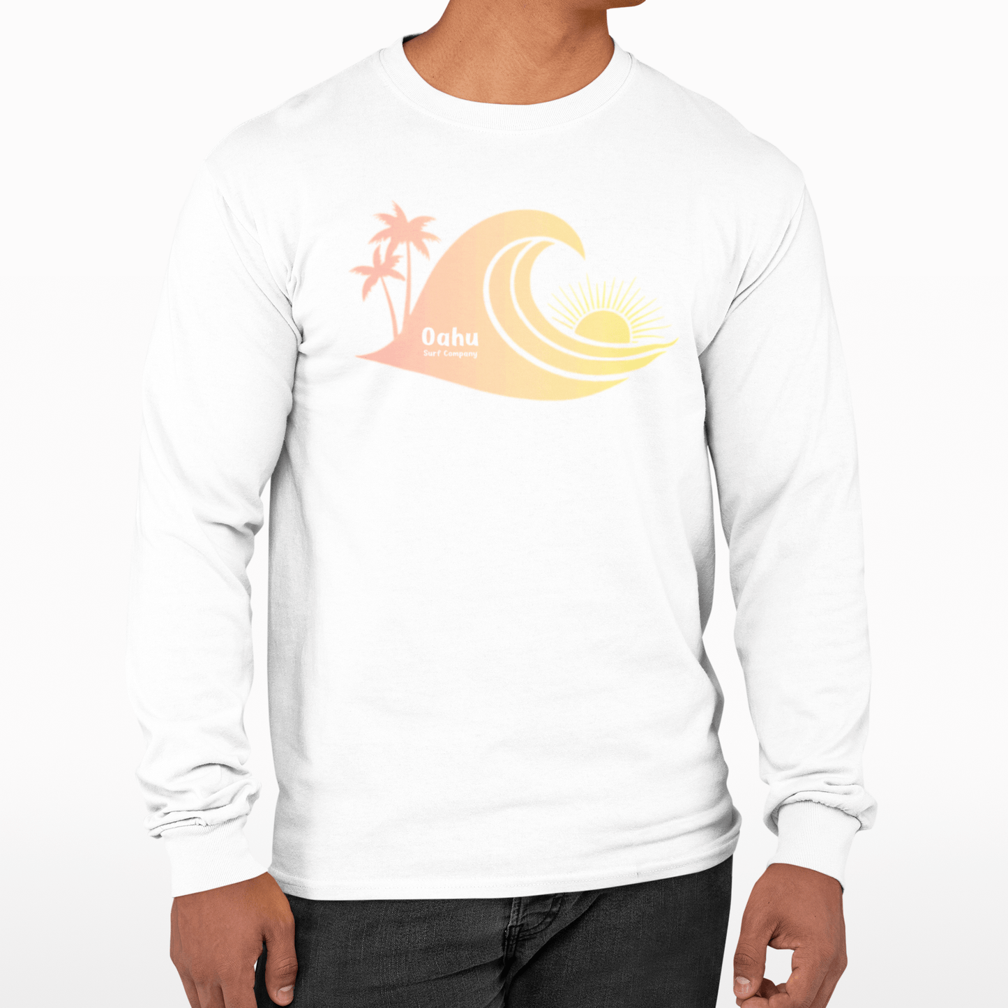 Hawaiian Sea Turtle Sunset Ocean Wave Long Sleeve Graphic Tee - O'ahu Surf Company