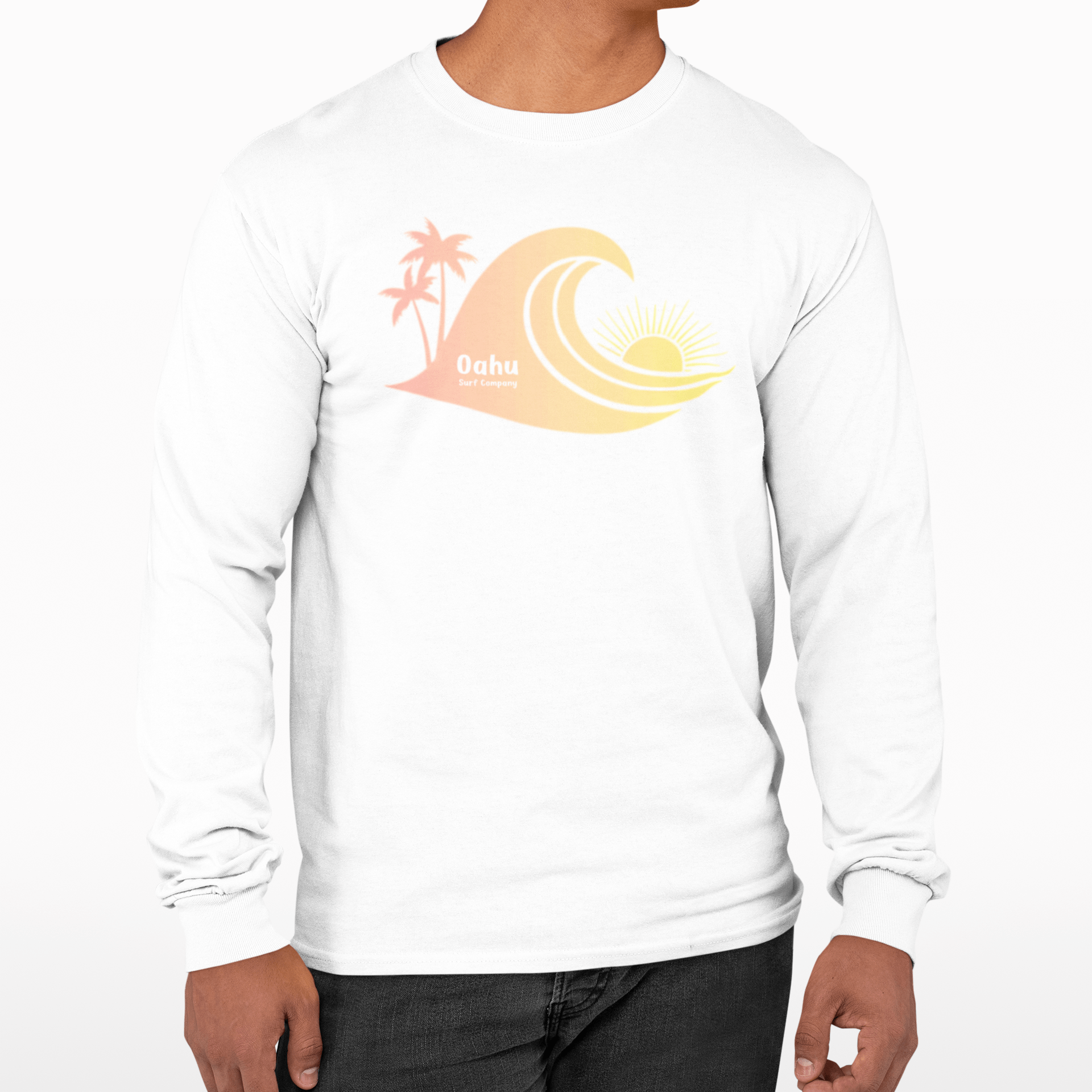 Hawaiian Sea Turtle Sunset Ocean Wave Long Sleeve Graphic Tee - O'ahu Surf Company