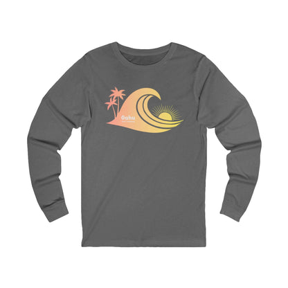 Hawaiian Sea Turtle Sunset Ocean Wave Long Sleeve Graphic Tee - O'ahu Surf Company