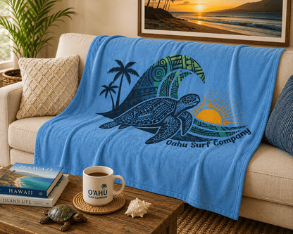 Hawaiian Sea Turtle Throw Blanket Super Soft Fleece - Light Blue - O'ahu Surf Company