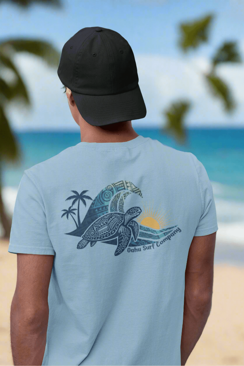 Hawaiian Turtle Ocean Wave Men’s Graphic Tee - O'ahu Surf Company